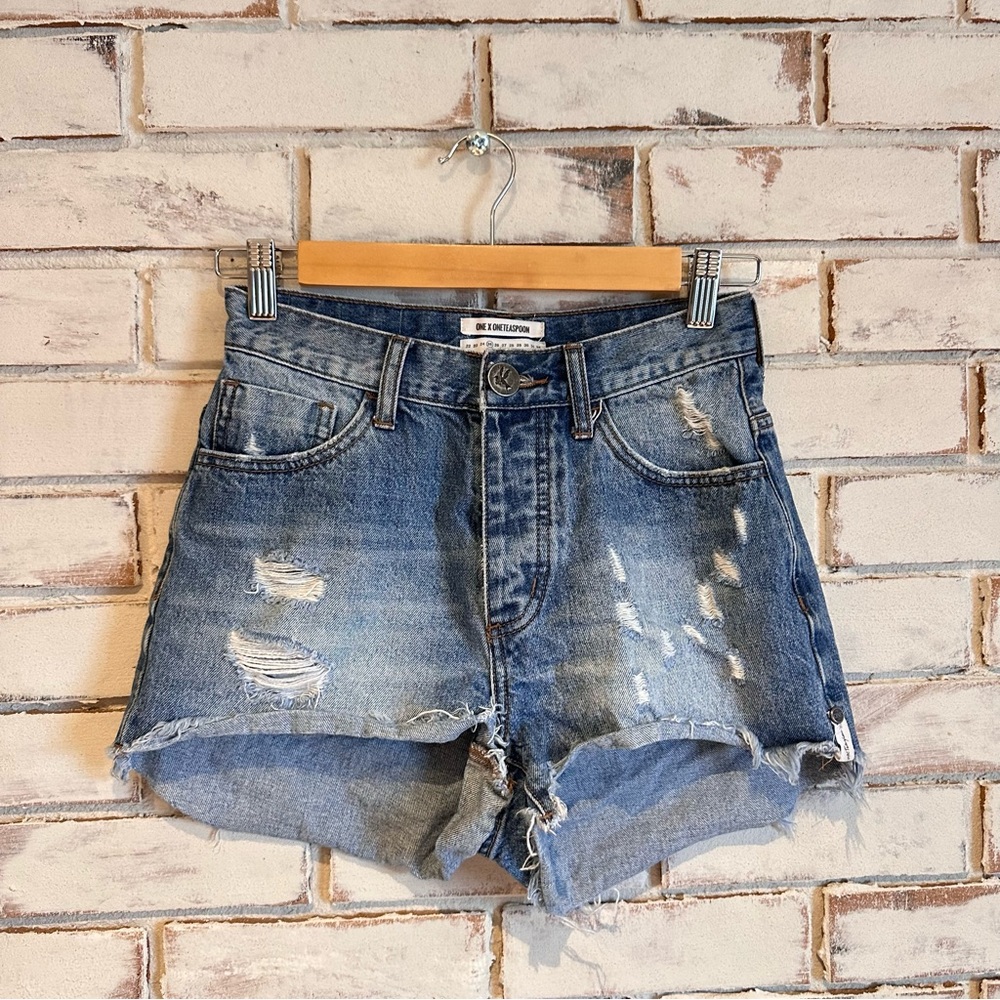 One X One Teaspoon Distressed Blue Jean Shorts